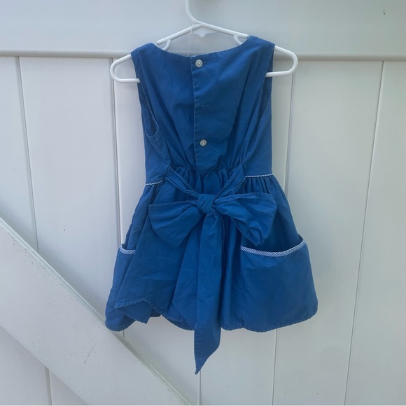 VINTAGE 1970s ROYAL BLUE CAT APPLE TOP APPLIQUÉ POCKET DRESS SIZE 2T - Picture 2 of 7